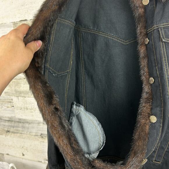 Dennis Basso Women’s XS Denim Jean Jacket Faux Brown Mink Fur Lining - Picture 10 of 10